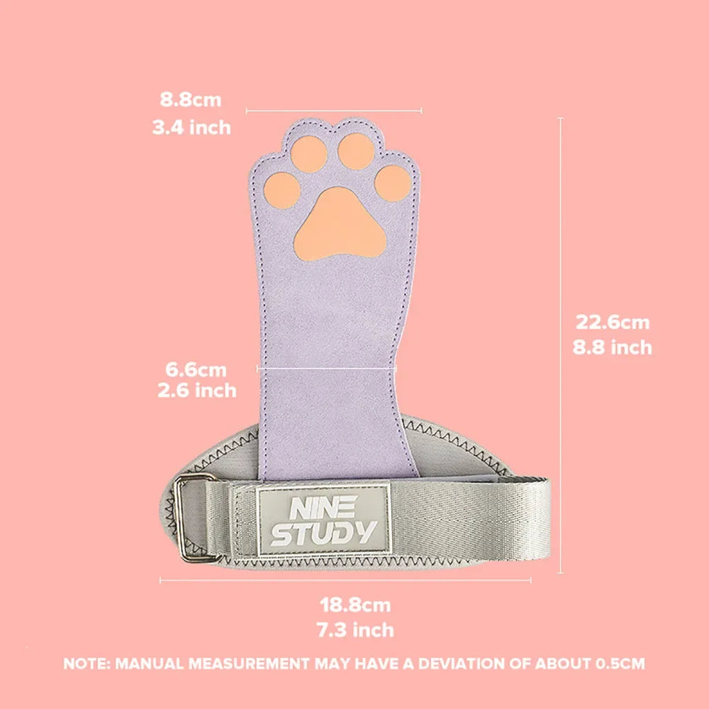 1Pair Cute Cat's Paw Fitness Gloves Cowhide Lifting Straps Grips for Women Gym Workouts Hard Pull