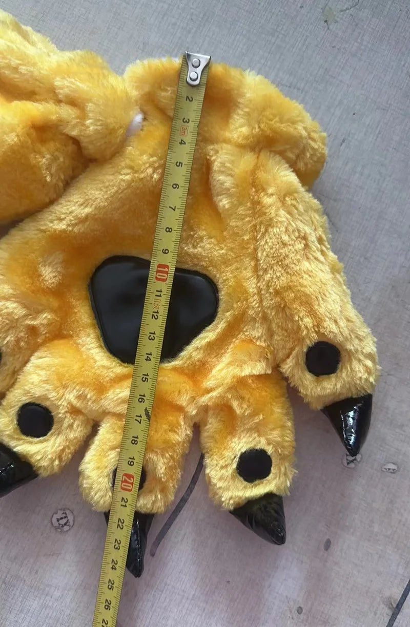A Pair Animal Paw Gloves Cute Kigurumi Paws Winter Gloves Men Women Soft Plush Flannel Dinosaur Bear Finger Claw Halloween Party