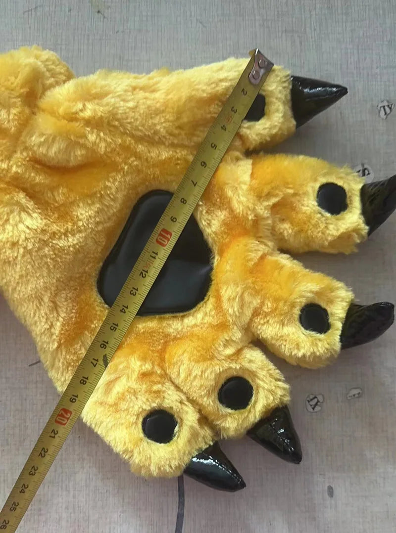 A Pair Animal Paw Gloves Cute Kigurumi Paws Winter Gloves Men Women Soft Plush Flannel Dinosaur Bear Finger Claw Halloween Party