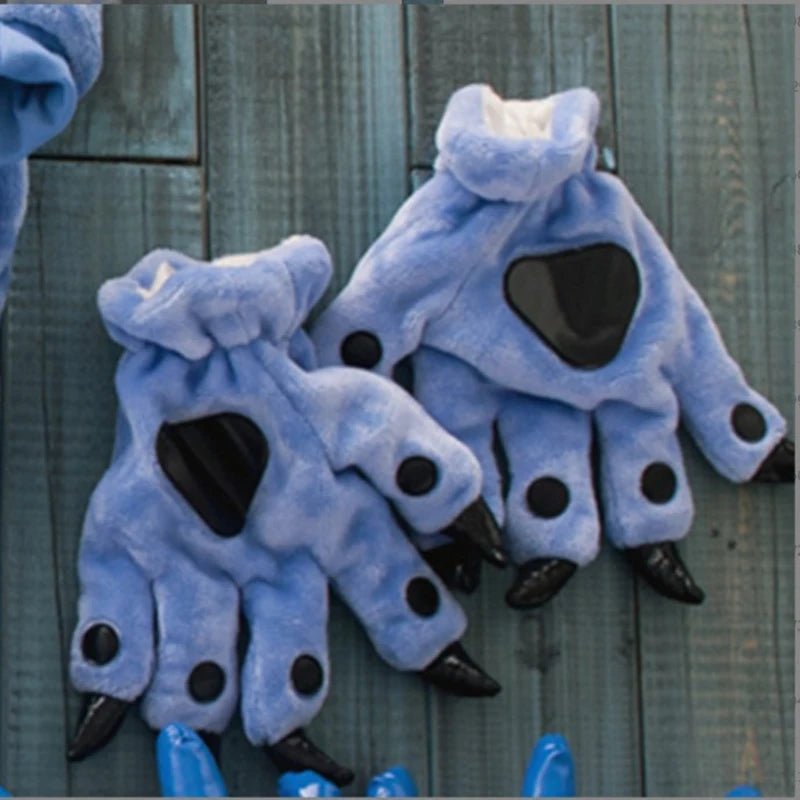 A Pair Animal Paw Gloves Cute Kigurumi Paws Winter Gloves Men Women Soft Plush Flannel Dinosaur Bear Finger Claw Halloween Party
