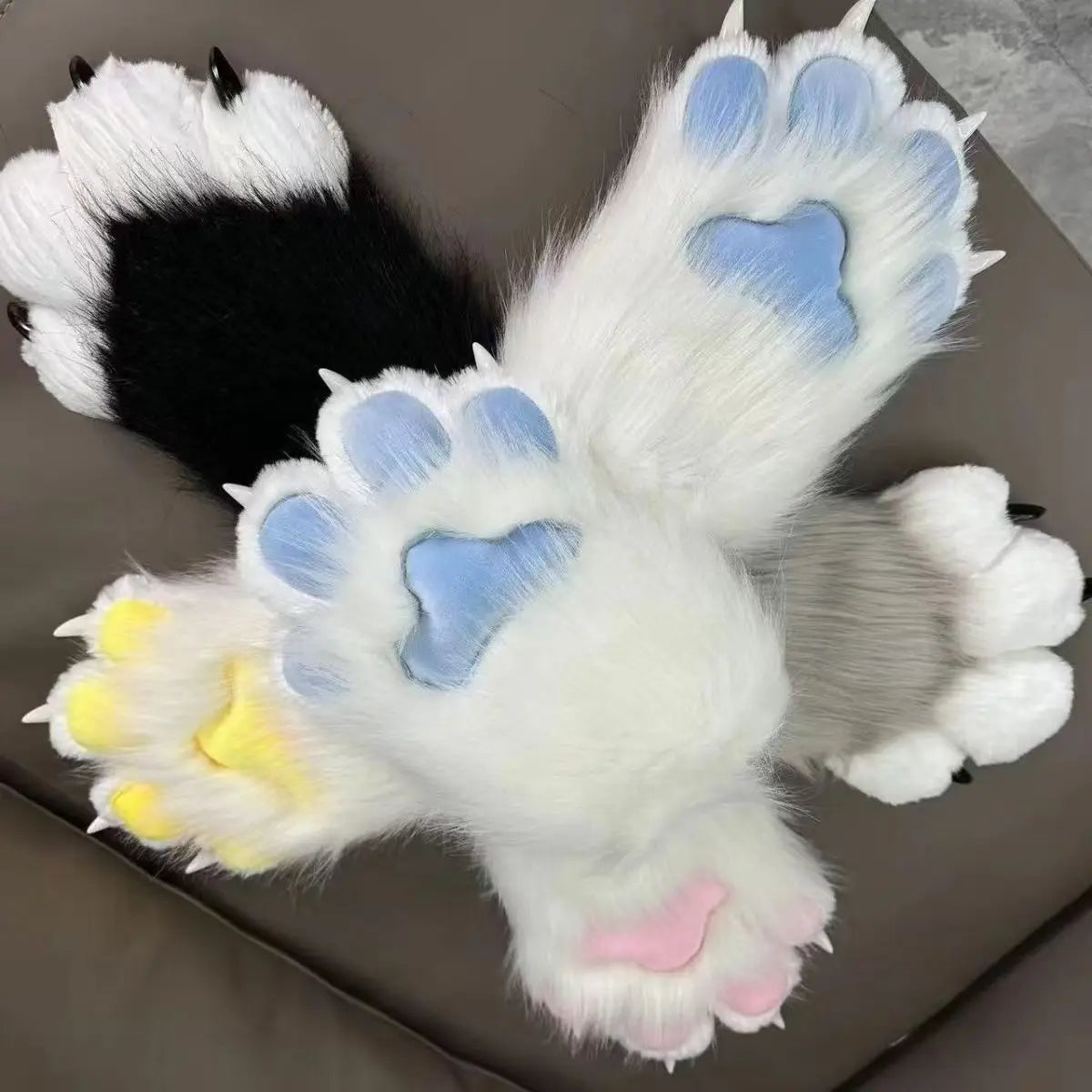 Furry Paw Gloves, Animal Cosplay Claws with Nails, Cute Plush Cat Paw Gloves for Costume