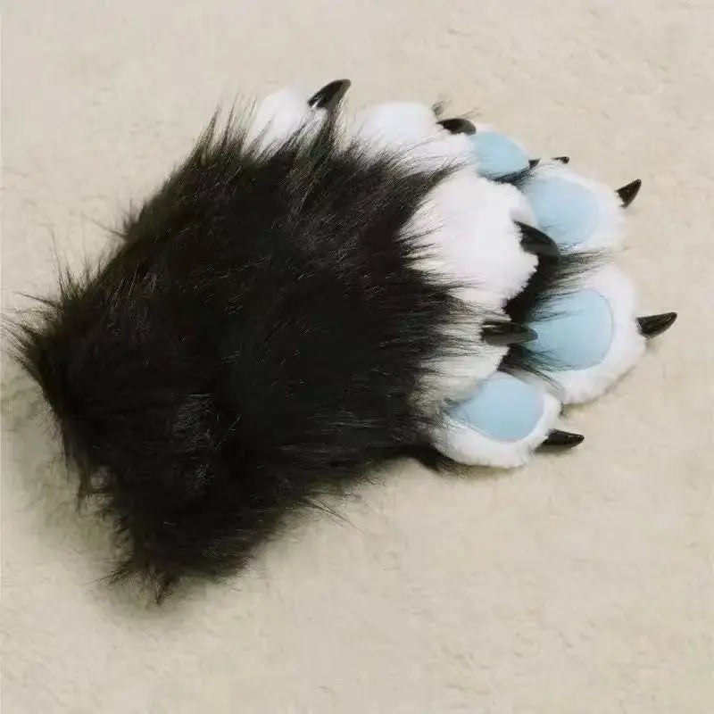 Furry Paw Gloves, Animal Cosplay Claws with Nails, Cute Plush Cat Paw Gloves for Costume