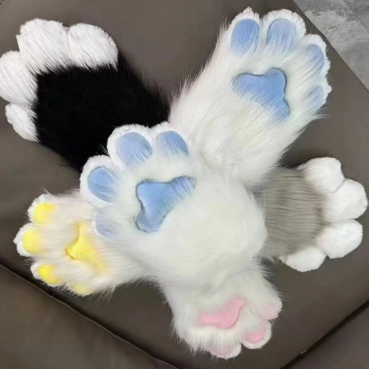 Furry Paw Gloves, Animal Cosplay Claws with Nails, Cute Plush Cat Paw Gloves for Costume