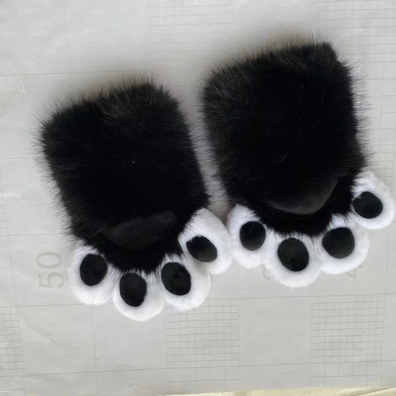 Furry Paw Gloves, Animal Cosplay Claws with Nails, Cute Plush Cat Paw Gloves for Costume
