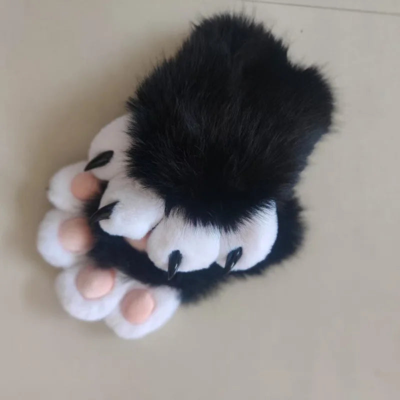 Furry Paw Gloves, Animal Cosplay Claws with Nails, Cute Plush Cat Paw Gloves for Costume