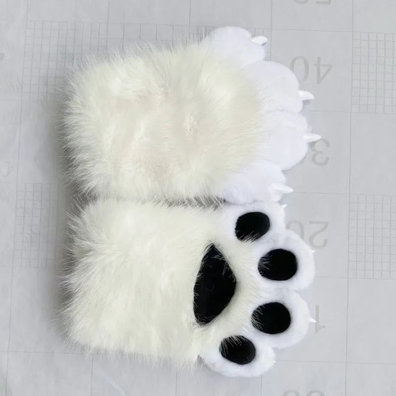Furry Paw Gloves, Animal Cosplay Claws with Nails, Cute Plush Cat Paw Gloves for Costume