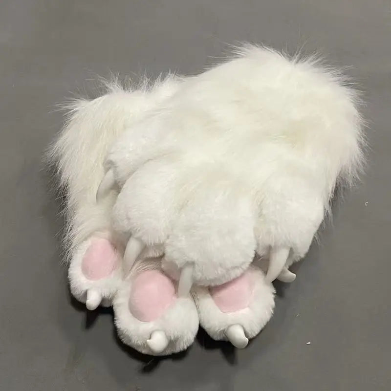 Furry Paw Gloves, Animal Cosplay Claws with Nails, Cute Plush Cat Paw Gloves for Costume