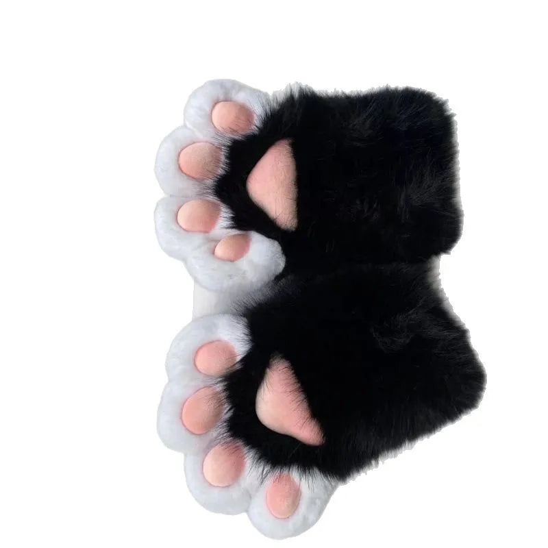 Furry Paw Gloves, Animal Cosplay Claws with Nails, Cute Plush Cat Paw Gloves for Costume