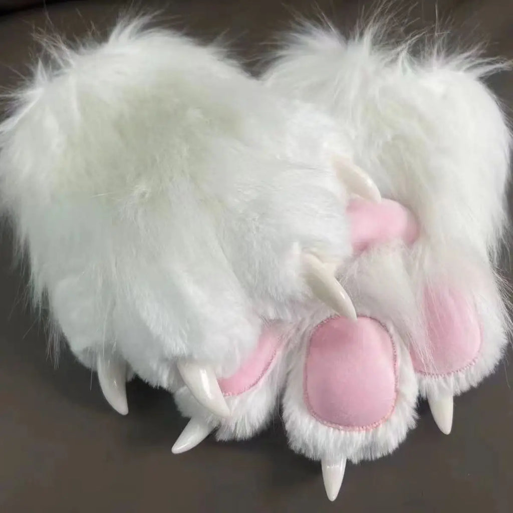 Furry Paw Gloves, Animal Cosplay Claws with Nails, Cute Plush Cat Paw Gloves for Costume