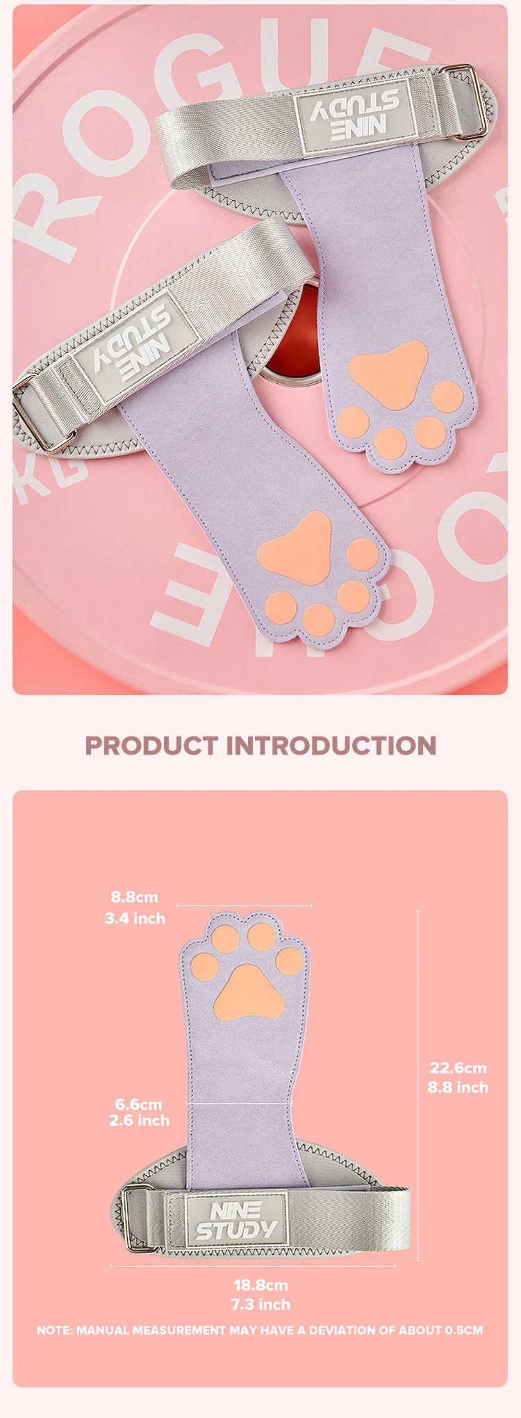 1Pair Cute Cat's Paw Fitness Gloves Cowhide Lifting Straps Grips for Women Gym Workouts Hard Pull