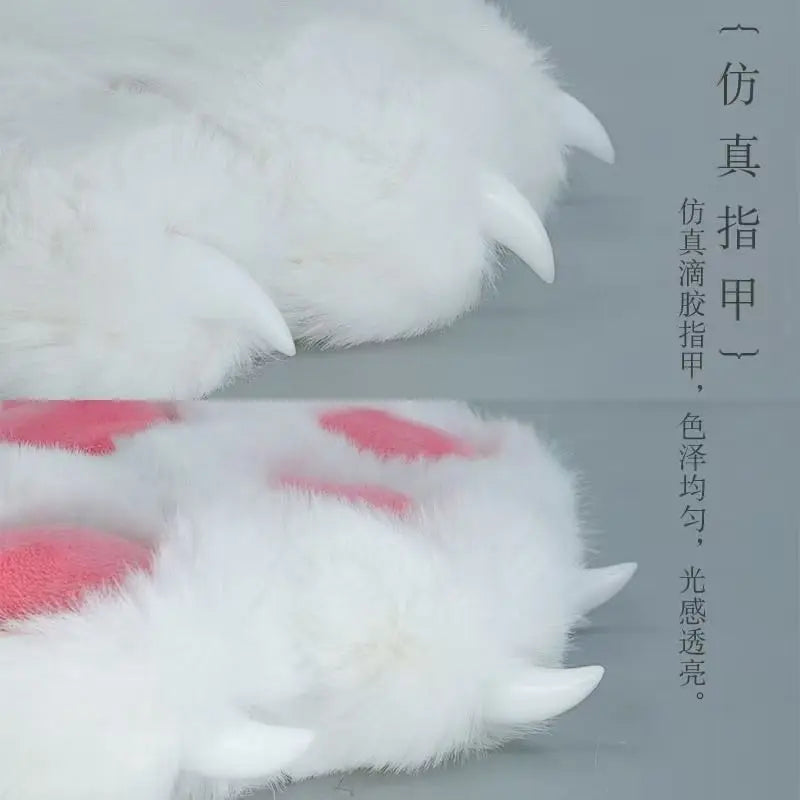 Furry Paw Gloves, Animal Cosplay Claws with Nails, Cute Plush Cat Paw Gloves for Costume