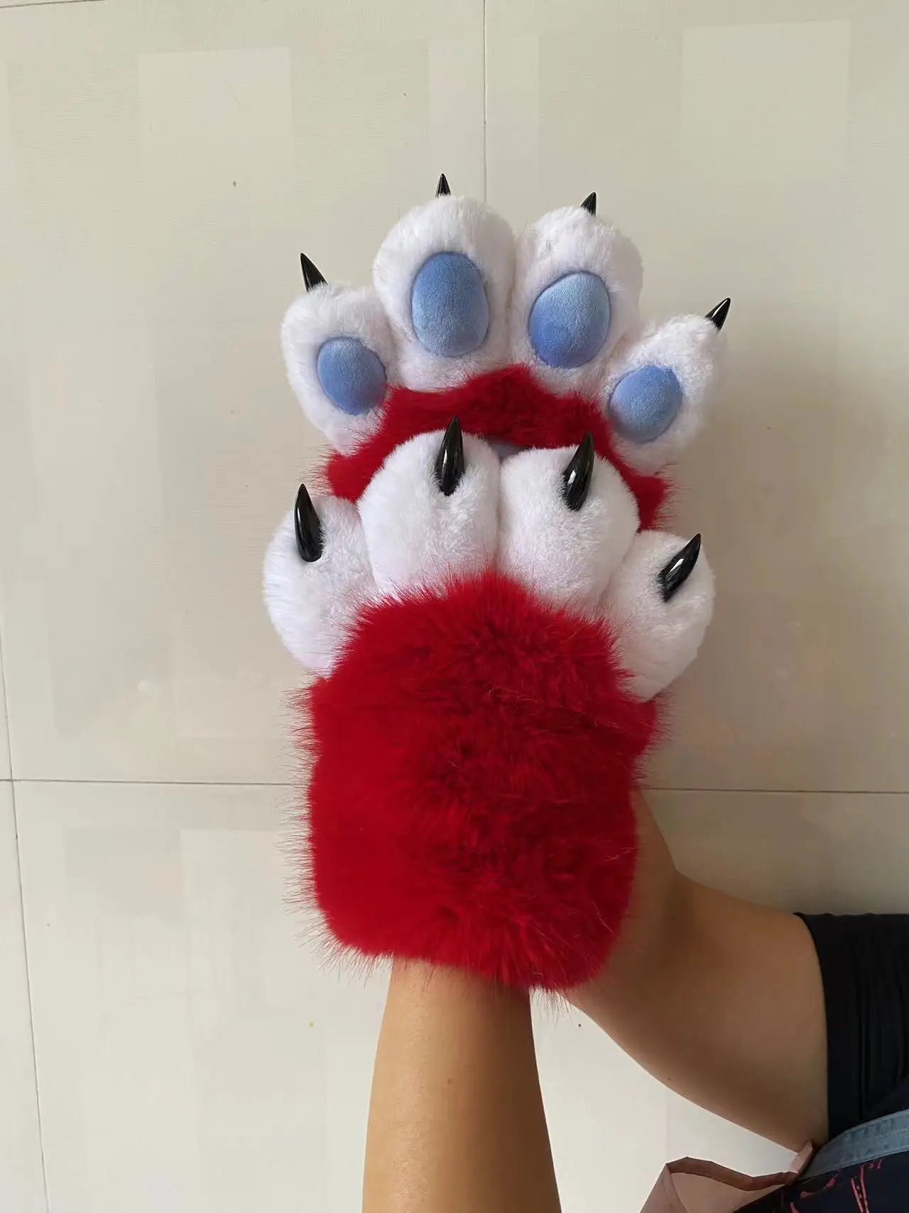 Furry Paw Gloves, Animal Cosplay Claws with Nails, Cute Plush Cat Paw Gloves for Costume