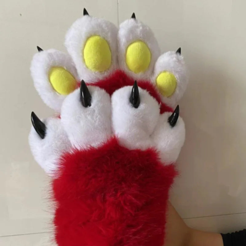 Furry Paw Gloves, Animal Cosplay Claws with Nails, Cute Plush Cat Paw Gloves for Costume