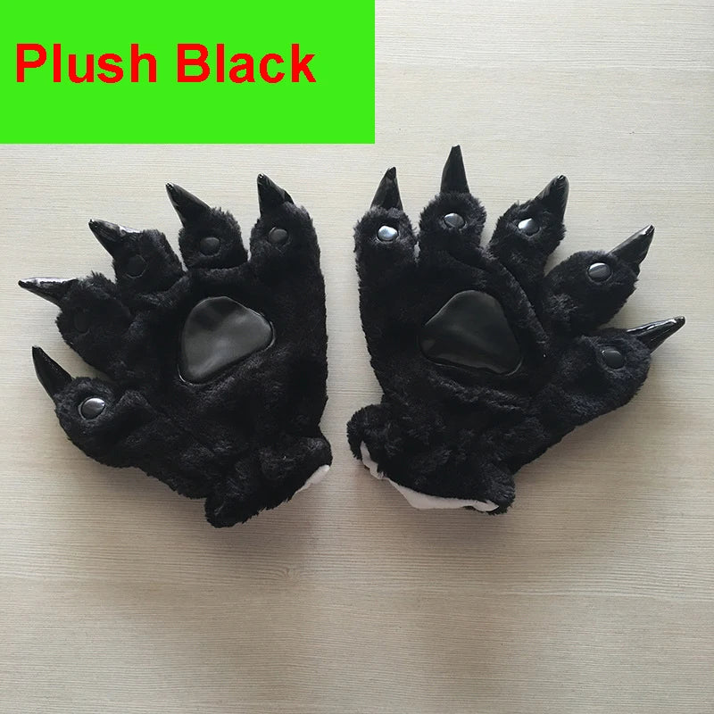A Pair Animal Paw Gloves Cute Kigurumi Paws Winter Gloves Men Women Soft Plush Flannel Dinosaur Bear Finger Claw Halloween Party